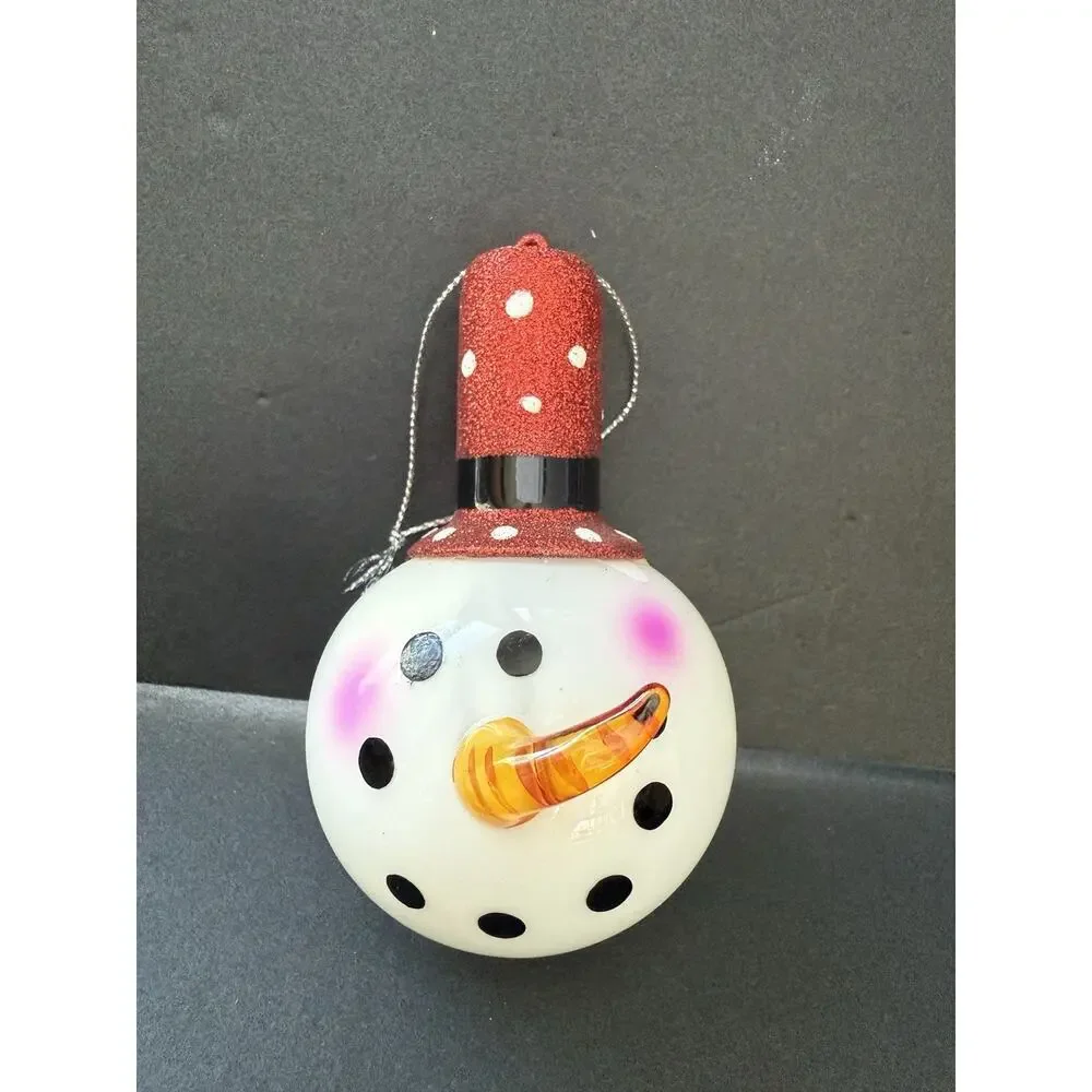 Handblown Glass Snowman Head Face Christmas Ornament Artisan Holiday Cottagecore